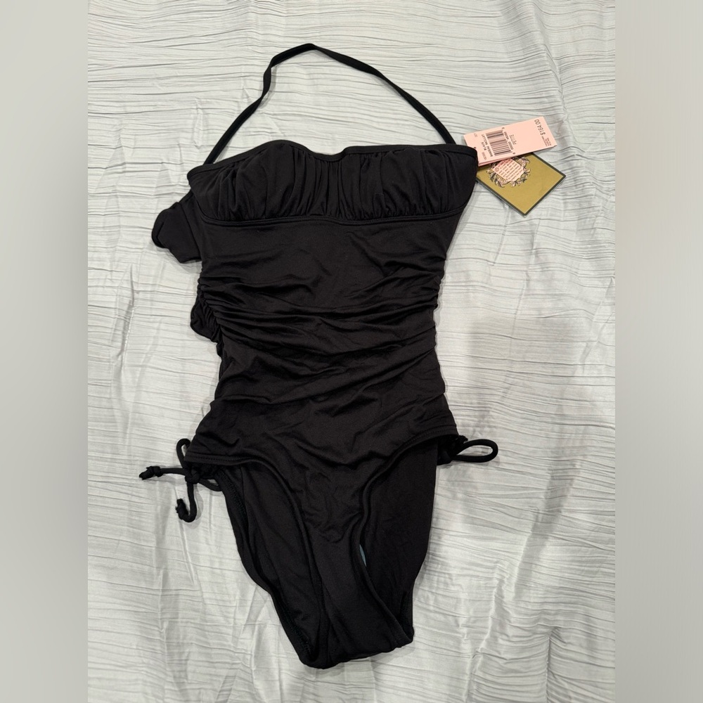 NWT $164 Juicy Couture Black Bandeau Maillot Sz P One Piece Swimsuit Strapless